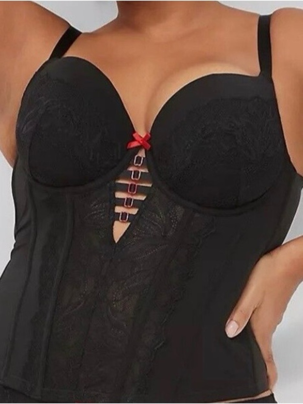 Cacique Black Lace Longline Bustier with Red Accents